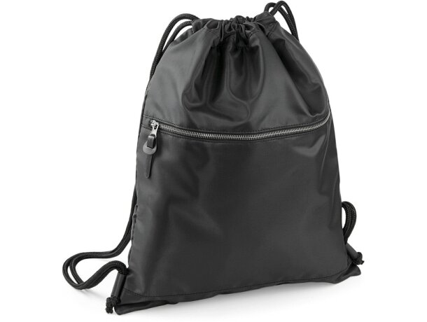 Mochila con cuerdas con bolsillo delantero personalizada negra Mochila con cuerdas con bolsillo delantero personalizada negra
