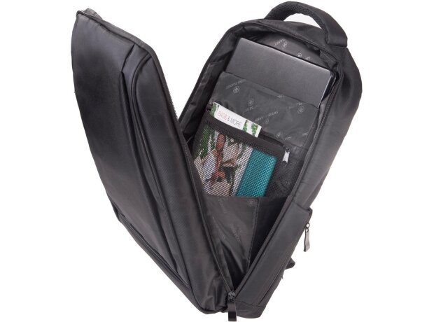 Mochila para portátil para publicidad con puerto usb en poliéster Kiel Urban Negro/rojo detalle 3