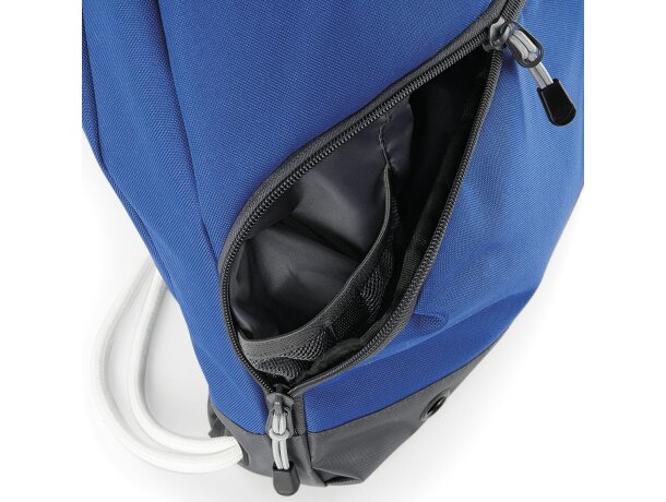 Mochila con cuerdas con gran bolsillo frontal barata azul royal