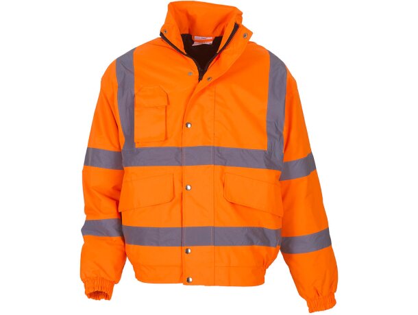 Bomber alta visibilidad con capucha y bandas reflectantes HVP211 Amarillo fluorescente detalle 3