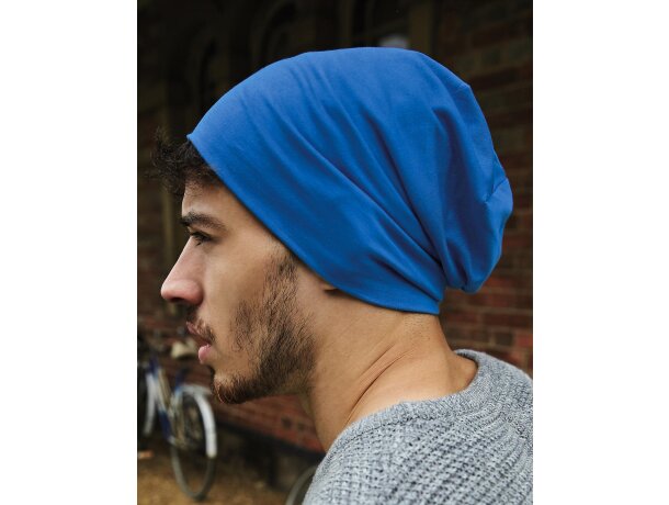 Gorro de algodón Slouch Beanie Azul zafiro detalle 3