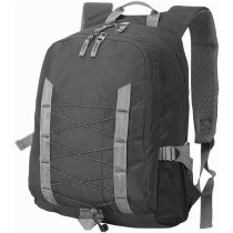 Mochila de poliéster con cordones delanteros negro/rojo Mochila de poliéster con cordones delanteros negro/rojo