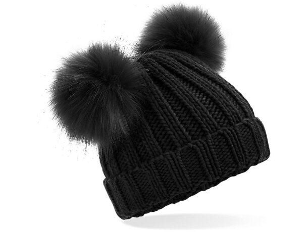 Gorro lana poliacrílico canalé pompones polipiel para niños Gris claro marl detalle 3