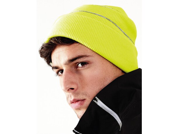 Gorro de punto decorado Amarillo fluorescente detalle 2