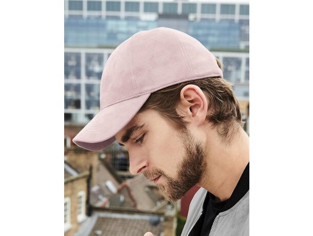 Gorra promocional barata de 6 paneles 100% poliester Rosa oscuro detalle 5