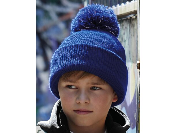 Gorro reflectivo con pom pom Azul royal brillante detalle 3