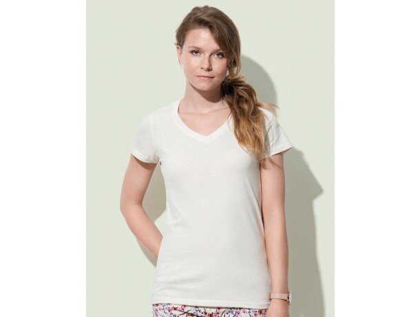 Camiseta de mujer manga corta 100% algodón Blanco detalle 1