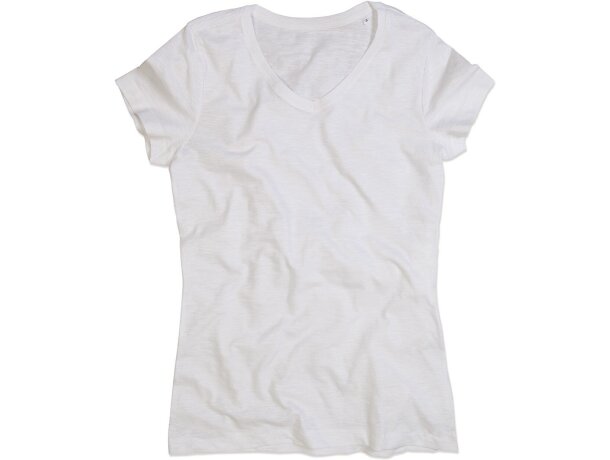 Camiseta cuello en V ligera 135 gr blanca