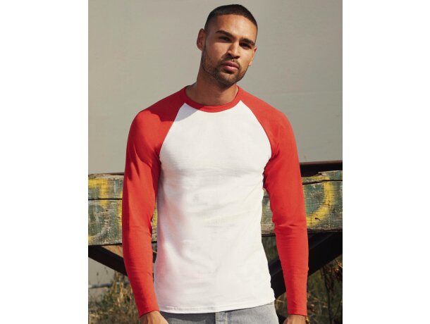 Camisetas manga larga algodón 160 g/m2 Fruit Of The Loom Blanco/rojo detalle 2