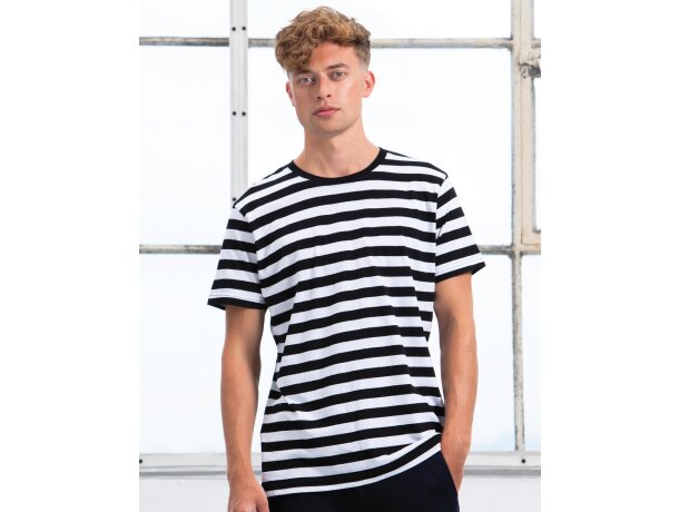 Camiseta unisex modelo a rayas Negro/blanco detalle 1