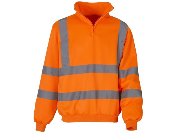 Sudadera para el frío con cremallera y cuello alto naranja fluor personalizado