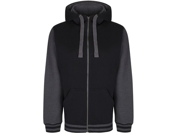 Sudadera Active capucha bicolor con cremallera YKK y detalles Marino/blanco detalle 1