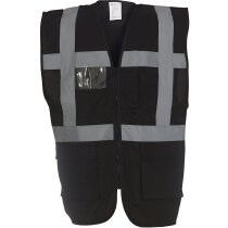 Chaleco de seguridad con bandas verticales y horizontales personalizado negro