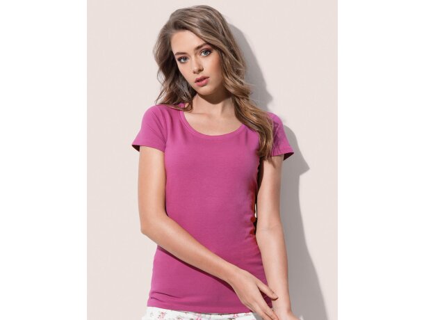 Camiseta de mujer entallada 170 gr Rosa verdadero detalle 2