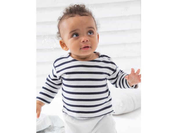 Camiseta orgánica Breton bebé Blanco/marino detalle 1
