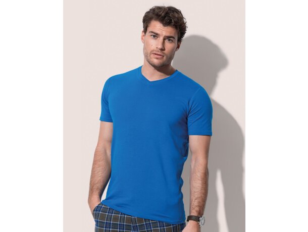 Camiseta manga corta cuello en V 170 gr Azul rey detalle 1