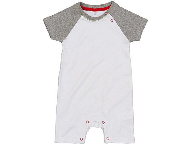 Body bebé Baseball BZ41 algodón orgánico blanco gris rojo raglán detalle 4