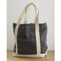 Bolsa denim stonewash con bolsillo frontal