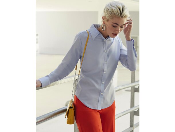 Camisa Oxford manga larga mujer Azul oxford detalle 2