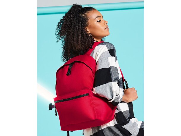 Mochila infantil personalizada poliéster con asa de mano Rojo clasico detalle 3