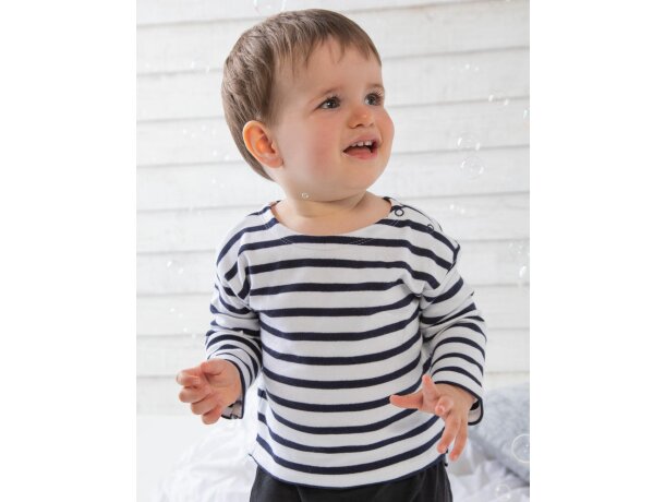 Camiseta orgánica Breton bebé Blanco/marino detalle 4