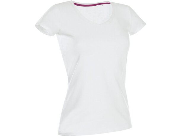 Camiseta de mujer manga corta cuello ancho Gris brezo detalle 2