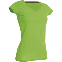 Camiseta cuello V algodón con impresión femenina