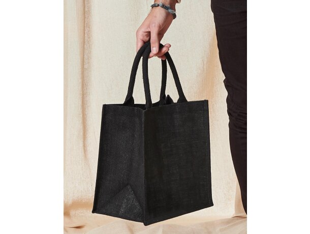 Bolsa de yute con asas de mano de algodón Negro/negro detalle 1