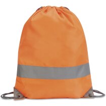 Mochila alta visibilidad de poliéster con cordones naranja fluor personalizado