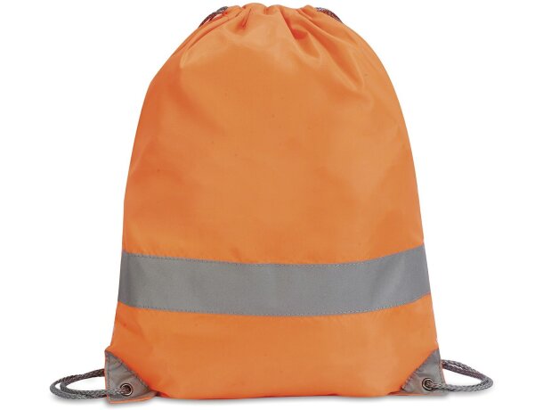 Mochila alta visibilidad de poliéster con cordones naranja fluor personalizado