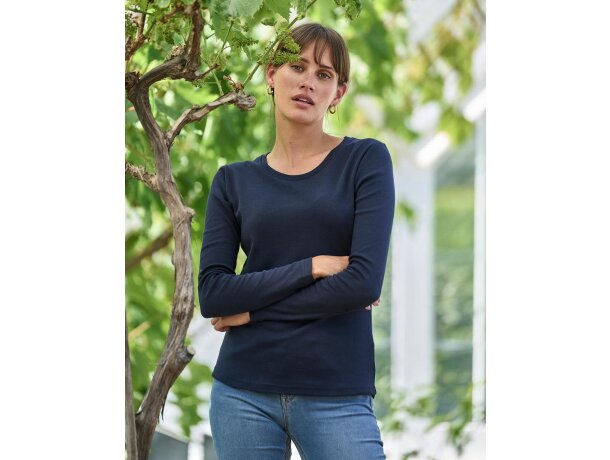 Camiseta manga larga personalizada de mujer algodón de fibra 220 g/m2 Marino detalle 4