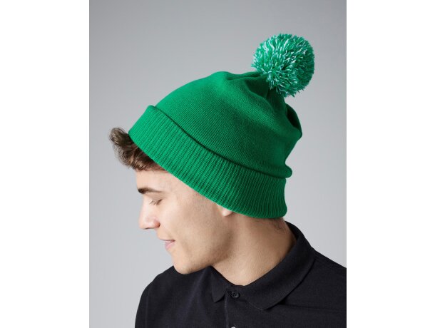 Gorro con pom pom unisex plegable Verde paramedico/amarillo fluor detalle 3