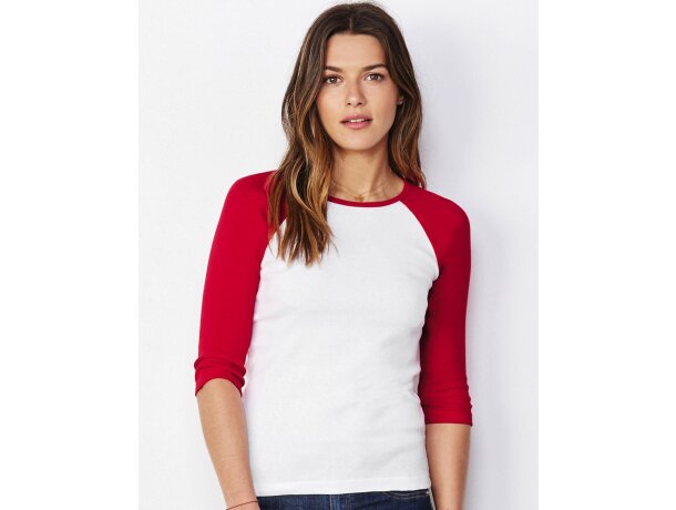 Camiseta manga larga personalizada algodón 200 g/m2 Blanco/rojo detalle 1