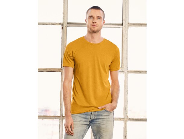 Camiseta técnica manga corta de hombre 135 gr Mostaza mezcla triple detalle 4