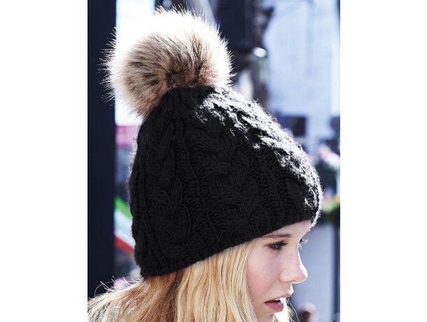 Gorros lana con pompom extraible de poliacrílico Negro detalle 1