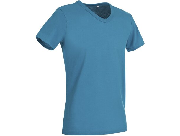 Camiseta adulto cuello en V con logo azul claro