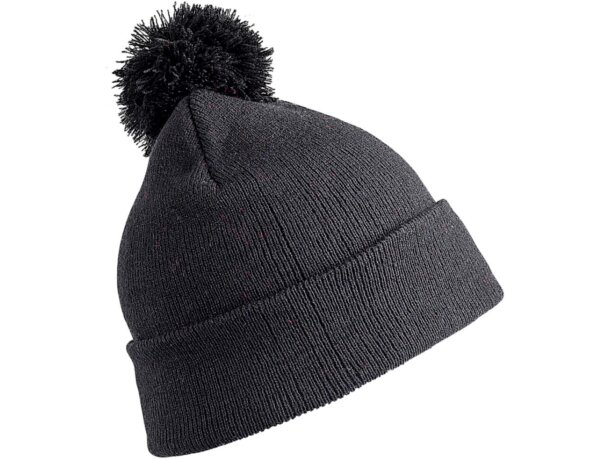 Gorro personalizado barato con pompón en tejido poliacrílico Morado detalle 2