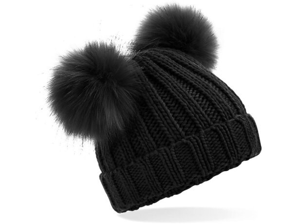 Gorro con dos pompones polipiel niño Negro detalle 1