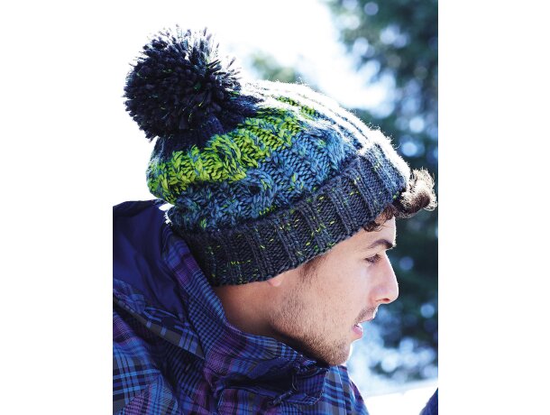 Gorro de invierno económico poliacrílico con base doblada Corkscrew Azul claro/marino detalle 4
