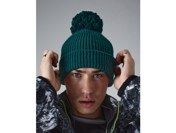 Gorro de invierno impresa dobladillo unisex elastano Jade verde detalle 3