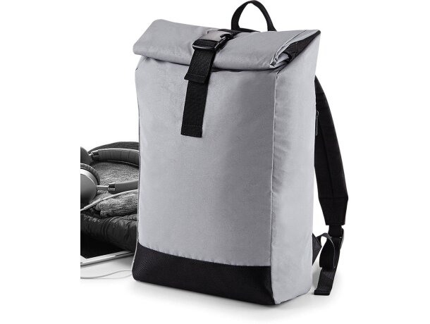 Mochila Reflective Roll-top Backpack Plata reflectante detalle 4