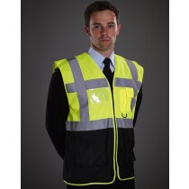 Chaleco de seguridad con bandas verticales y horizontales negro personalizada Chaleco de seguridad con bandas verticales y horizontales negro personalizada