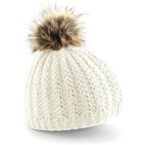 Gorro de punto con pompón de piel sintética personalizado natural Gorro de punto con pompón de piel sintética personalizado natural