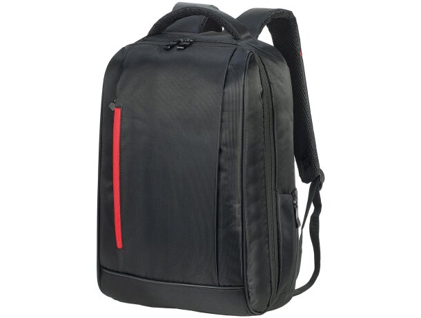 Mochila para portátil para publicidad con puerto usb en poliéster Kiel Urban Negro/rojo detalle 6
