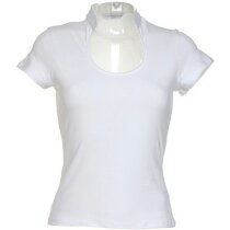 Camiseta de mujer escotada con cuello mandarín blanca