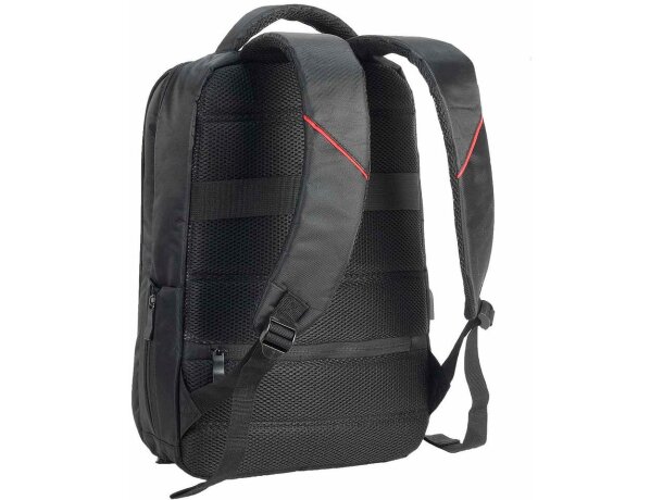 Mochila para portátil para publicidad con puerto usb en poliéster Kiel Urban Negro/rojo detalle 1
