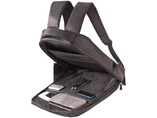 Mochila para portátil para publicidad con puerto usb en poliéster Kiel Urban Negro/rojo detalle 5