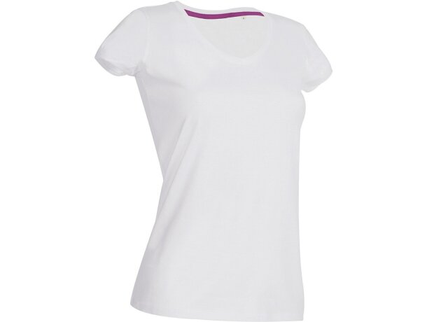 Camiseta de mujer cuello en V manga corta blanca