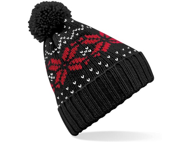 Gorro para la nieve de punto decorado Negro/rojo clasico/blanco detalle 1