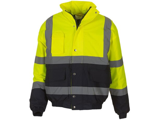 Chaqueta bomber fluo con capucha y protección anti-tormentas Amarillo flúor/marino detalle 3